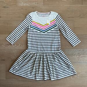 Mini Boden Girl's Long Sleeve Navy White Striped Dress 11/12 NWT